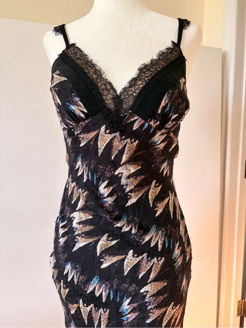 DVF Margarit Black Print Silk Slip Dress